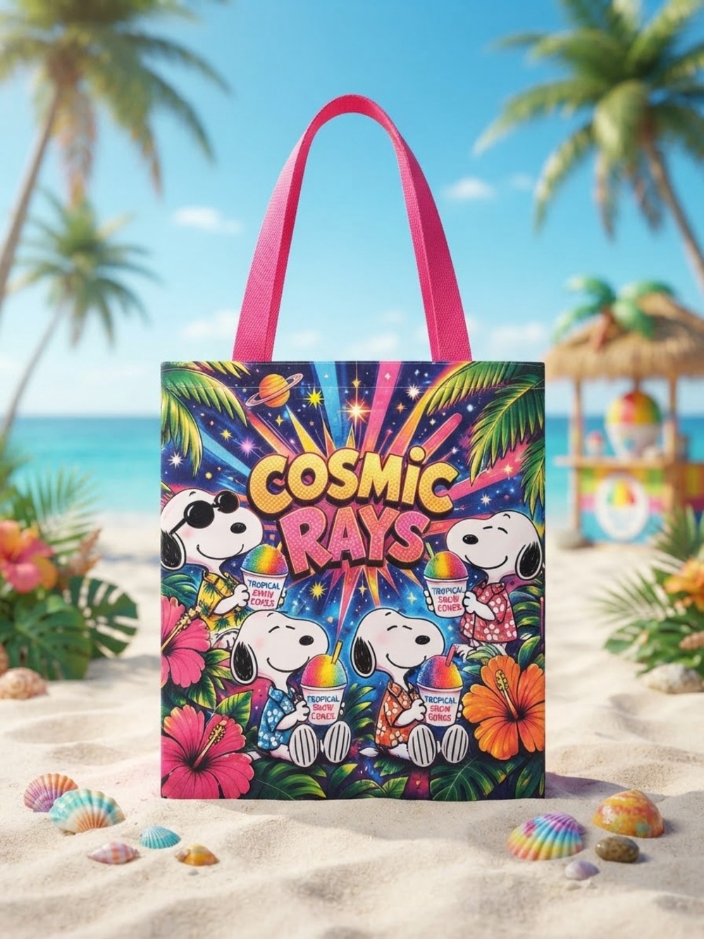 Peanuts Cosmic Rays Tote Bag with Pink Handles